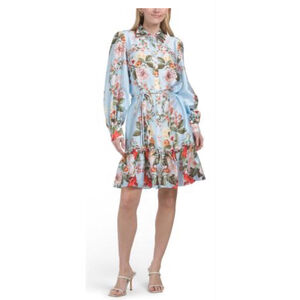 Women's JULIA JORDAN Blue Floral Mini Shirt Dress M